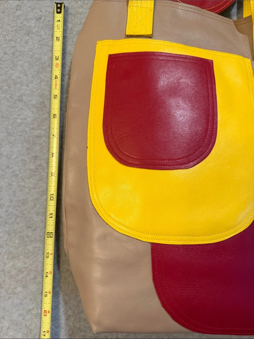 Colorblock Leather Tote with Yellow and Red Accents